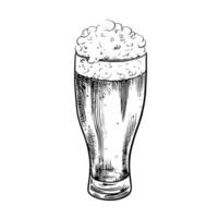 The beer mug is made of glass. engraving for web pages, posters, party invitations. A hand-drawn design element highlighted on a white background. For a pub or restaurant menu, label, poster. vector