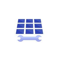 Solar panel installation icon with a wrench, flat vector