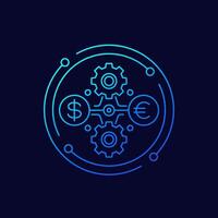 dollar to euro exchange icon with gears, linear design vector