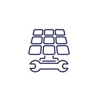 Solar panel installation line icon with a wrench vector