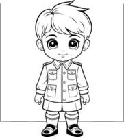 cute little boy cartoon illustration graphic design in black and white vector