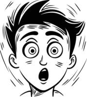 surprised boy face in black and white color vector