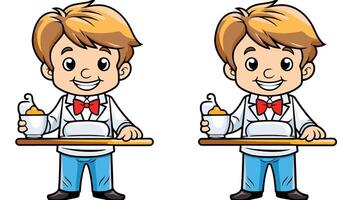 Cartoon waiter with a tray full of food. vector