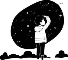 Cute little boy dreaming about space in cartoon style. vector