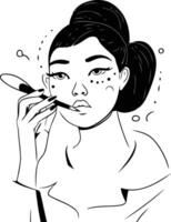 ilustración de un mujer aplicando maquillaje con un cepillar. vector