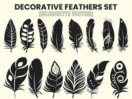 Silhouette of Rustic ethnic decorative feathers set black Bird Feather Clipart, illustration, Cut Files vector