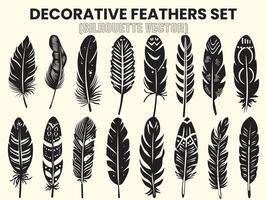 Silhouette of Rustic ethnic decorative feathers set black Bird Feather Clipart, illustration, Cut Files vector