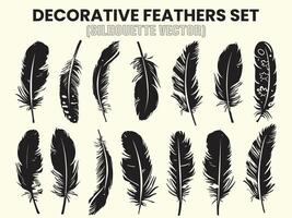 silueta de rústico étnico decorativo plumas conjunto negro pájaro pluma clipart, ilustración, cortar archivos vector