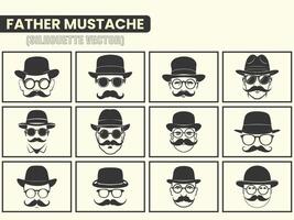 A black color Silhouette Gentleman, hipster or barbershop symbol Mustache icons, Mustache silhouette collection. vector