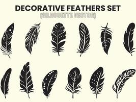 Silhouette of Rustic ethnic decorative feathers set black Bird Feather Clipart, illustration, Cut Files vector