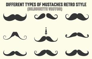 A black color Silhouette Gentleman, hipster or barbershop symbol Mustache icons, Mustache silhouette collection. vector