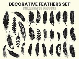 Silhouette of Rustic ethnic decorative feathers set black Bird Feather Clipart, illustration, Cut Files vector