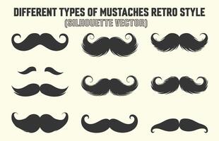 A black color Silhouette Gentleman, hipster or barbershop symbol Mustache icons, Mustache silhouette collection. vector