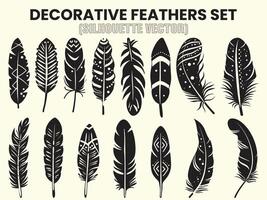 Silhouette of Rustic ethnic decorative feathers set black Bird Feather Clipart, illustration, Cut Files vector