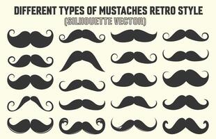 A black color Silhouette Gentleman, hipster or barbershop symbol Mustache icons, Mustache silhouette collection. vector