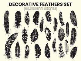 silueta de rústico étnico decorativo plumas conjunto negro pájaro pluma clipart, ilustración, cortar archivos vector