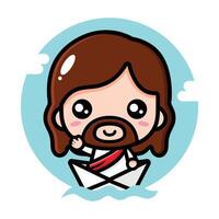Cute Jesus sails on a paper boat vector