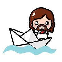 Cute Jesus sails on a paper boat vector