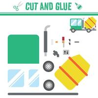 Cut and Glue Sheet of Concrete Truck. An educational game for kids vector