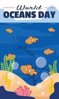 World Oceans Day poster with life under the sea vector