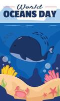 World Oceans Day poster with life under the sea vector