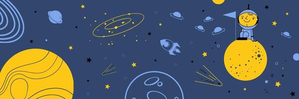 Cartoon Astronaut Sitting on a Moon for Twitter Header template