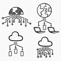 hand drawn doodle global technology for digital world icon related collection vector