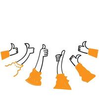 hand drawn doodle people give thumbs up together illustration vector