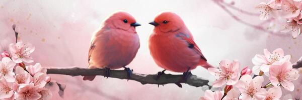 Spring Birds at Cherry Blossoms Tree for Twitter Header template