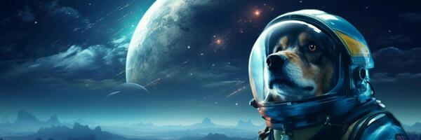 Dog Astronaut in Outer Space Planet Exploration for Twitter Header template