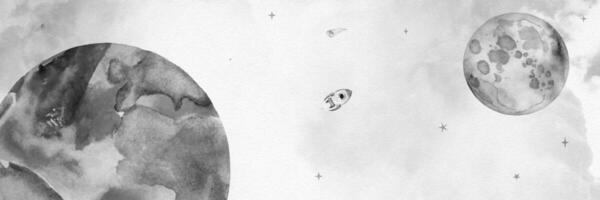 Minimalist Grayscale Watercolor Outer Space for Twitter Header template