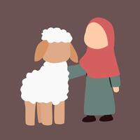 a cartoon muslim woman holding a sheep vector