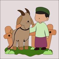 cartoon of goat and muslim man character vector