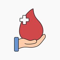 blood drop icon with hand holding it vector