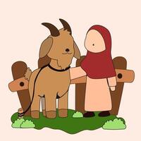 a cartoon goat and a woman standing next to each other vector