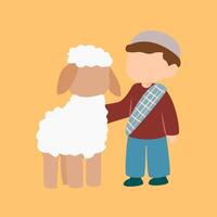 a boy is holding a sheep vector