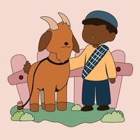 boy muslim character with goat vector