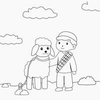 a boy and a sheep coloring page vector