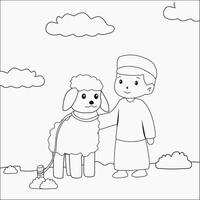 a coloring page with a boy and a sheep vector