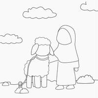 a coloring page with a woman and a sheep vector