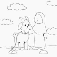 a coloring page with a woman and a goat vector