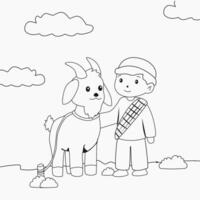 a boy and a goat coloring page vector