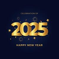 celebration of happy new year 2025 gold number greeting poster luxury design vector