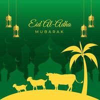 Flat islamic celebration of eid al-adha poster design decoration vector