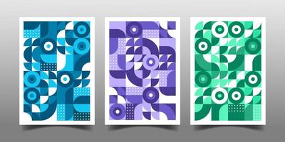 set of retro geometric cover business design with bauhaus style decoration vector