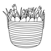 Easter basket with eggs and summer wild flowers illustration vector