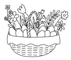 Easter basket with eggs and cakes coloring page vector