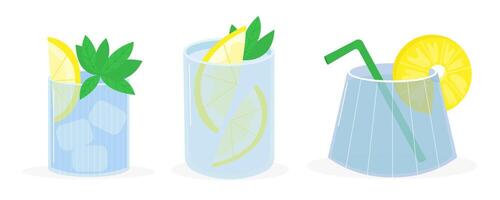 set of summer alcoholic beach party drinks in clear glass vector