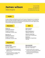 White yellow modern data analytic resume template