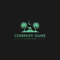 Desert Landscape Logo Design with Palm Tree and Camel vector